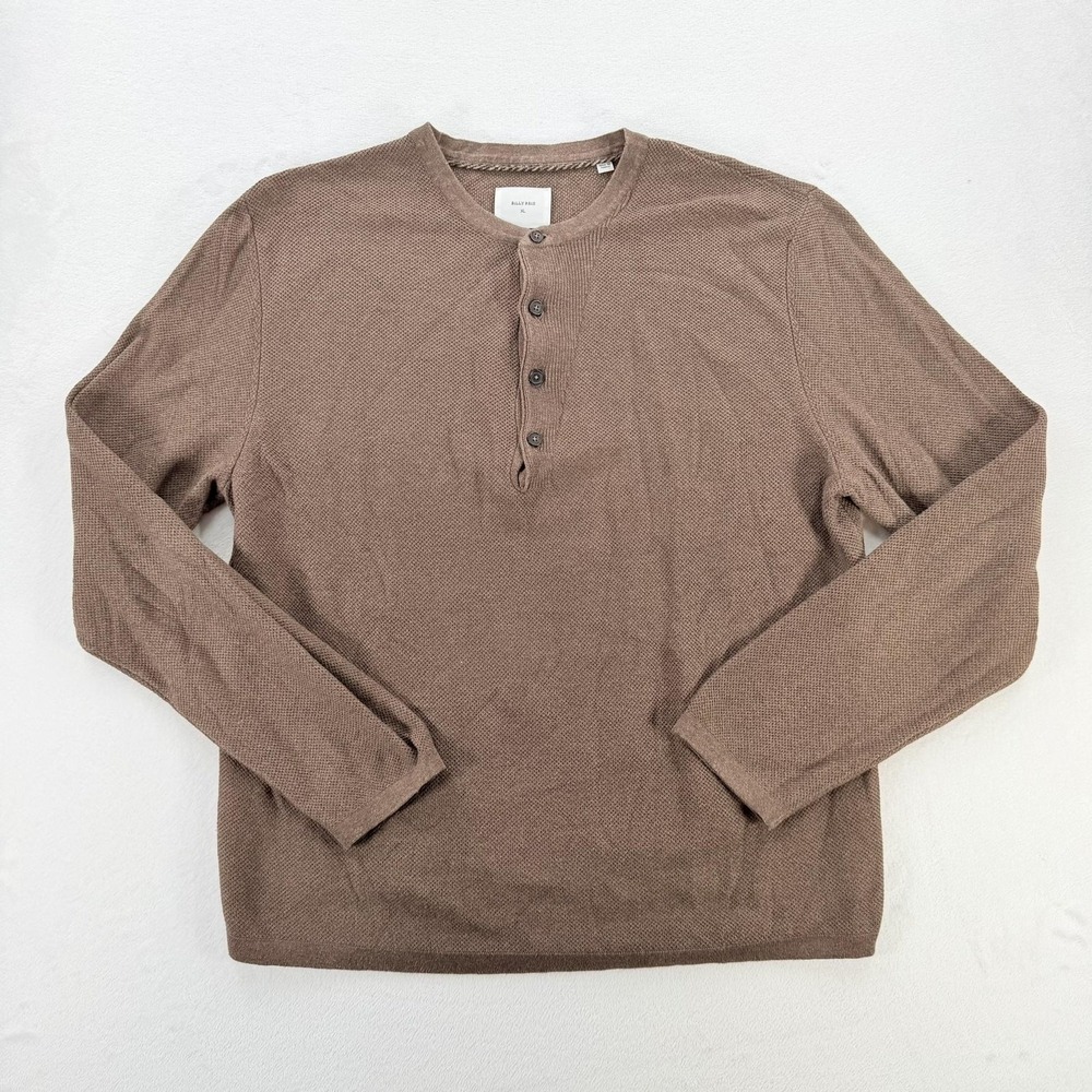 Billy Reid Sweater Mens XL Brown Henley Cotton Knit Pullover Long Sleeve
